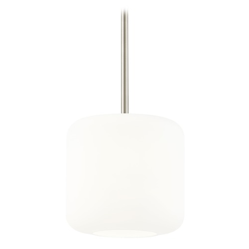 Fest Satin Nickel Mini-Pendant Light with Medium Satin White Drum Glass