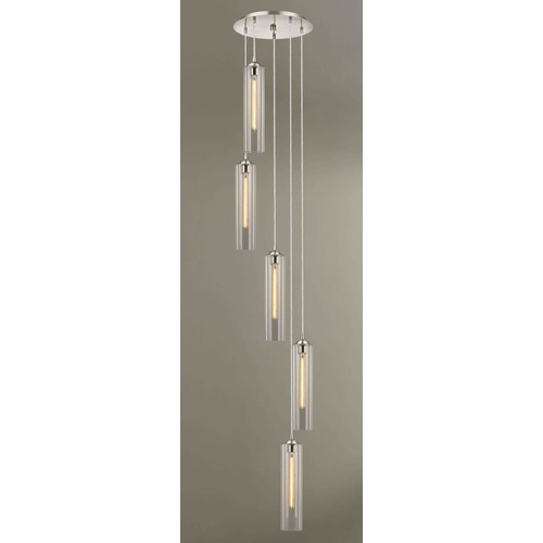 Satin Nickel Multi-Light Pendant with Cylindrical Shade
