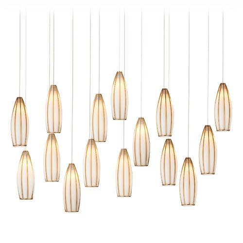 Currey and Company Lighting Currey and Company Parish Antique Brass & Silver Multi-Light Pendant with Oblong Shade 9000-1189