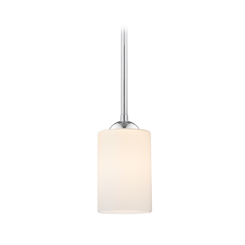 Design Classics Lighting Modern Chrome Mini-Pendant Light with Satin White Cylinder Glass 581-26 GL1028C