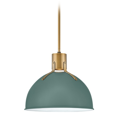 Hinkley Argo 14-Inch Pendant in Sage Green with Lacquered Brass Accents 3487SGN