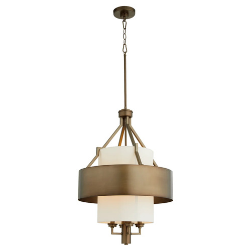 4-Light Chandelier in Dark Brass & Cream Fabric by Quorum Lighting