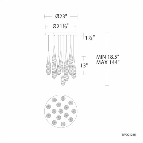 Schonbek Beyond Hibiscus Polished Nickel LED Multi-Light Pendant with Teardrop Shade