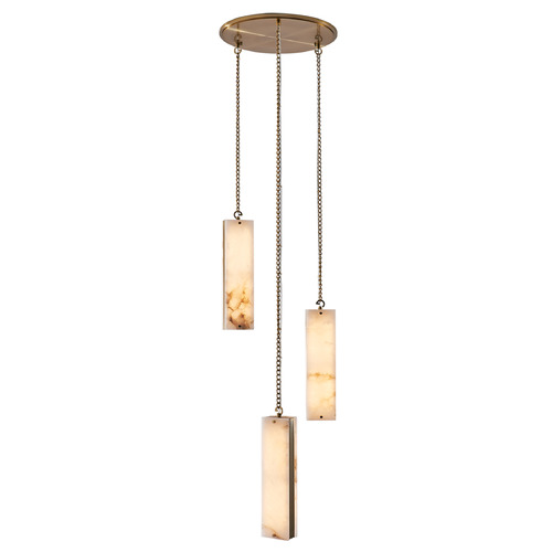 Kalco Lighting Vertical Winter Brass LED Multi-Light Pendant with Rectangle Shade