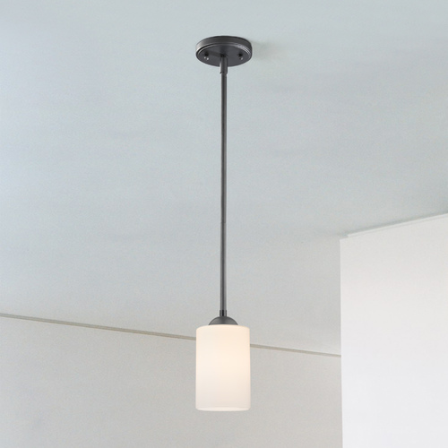 Design Classics Lighting Contemporary Mini-Pendant Light with Satin White Cylinder Glass 581-07  GL1028C