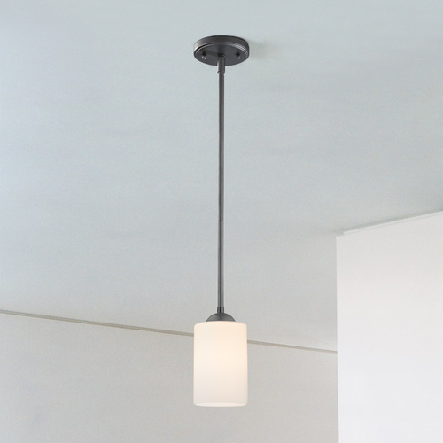 Contemporary Mini-Pendant Light with Satin White Cylinder Glass