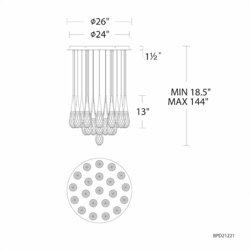 Schonbek Beyond Hibiscus Aged Brass LED Multi-Light Pendant with Teardrop Shade