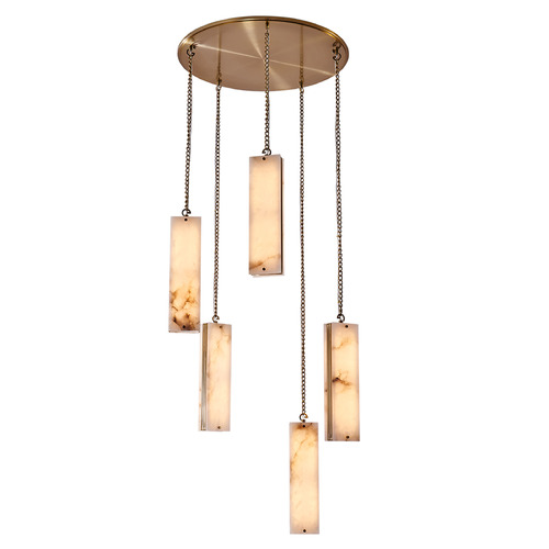 Kalco Lighting Kalco Lighting Vertical Winter Brass LED Multi-Light Pendant with Rectangle Shade 520752WB