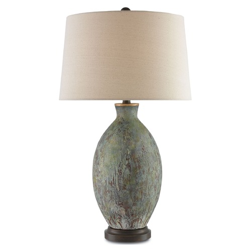 Currey and Company Remi Green, Dark Red Drip Glaze/bronze Gold Table Lamp with Empire Shade