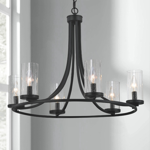 Seeded Glass Chandelier Matte Black 6-Lt