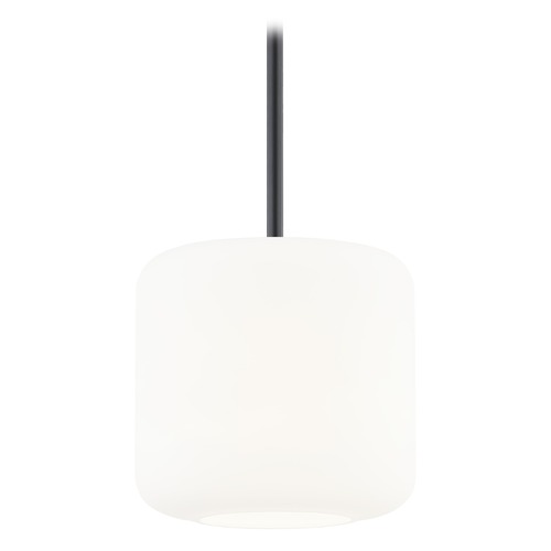 Fest Matte Black Mini-Pendant Light with Medium Satin White Drum Glass