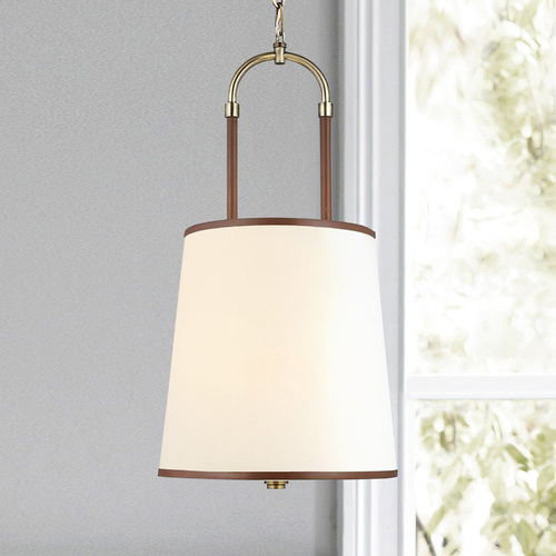 Visual Comfort Studio Collection Lauren Ralph Lauren Katie 12.25-Inch Time Worn Brass & Leather Pendant by Visual Comfort Studio LP1031TWB