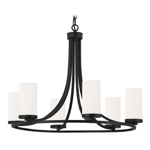 Design Classics Lighting Orchard 6-Light Chandelier in Black with Satin White Glass 1850-07/WH
