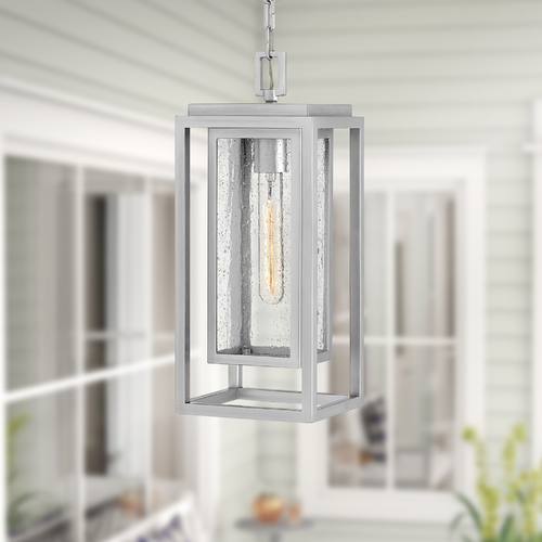 Republic 16.75-Inch 12V Outdoor Hanging Lantern in Satin Nickel by Hinkley Lighting