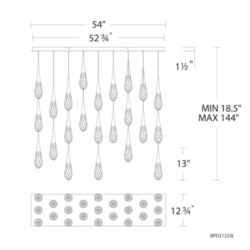 Schonbek Beyond Schonbek Beyond Hibiscus Aged Brass LED Multi-Light Pendant with Teardrop Shade BPD21223L-AB