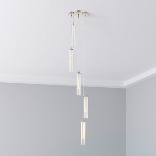 Design Classics Lighting Satin Nickel Multi-Light Pendant with Cylindrical Shade 580-09 GL1652C