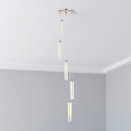 Satin Nickel Multi-Light Pendant with Cylindrical Shade