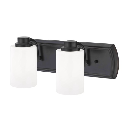 2-Light Bath Bar in Bronze and Satin White Glass