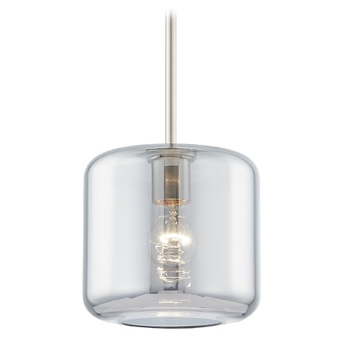 Fest Satin Nickel Mini-Pendant Light with Medium Transparent Smoke Drum Glass