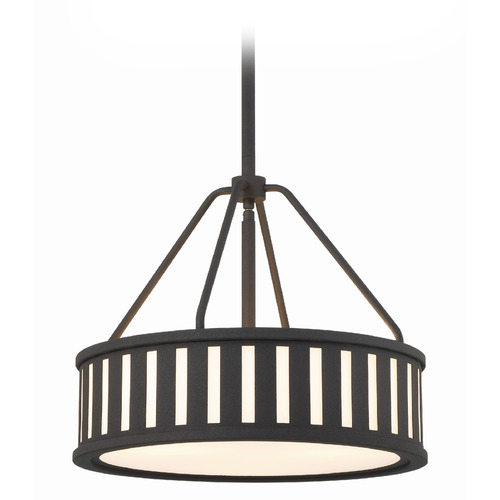 Crystorama Lighting Kendal Black Forged Pendant Light with Drum Shade