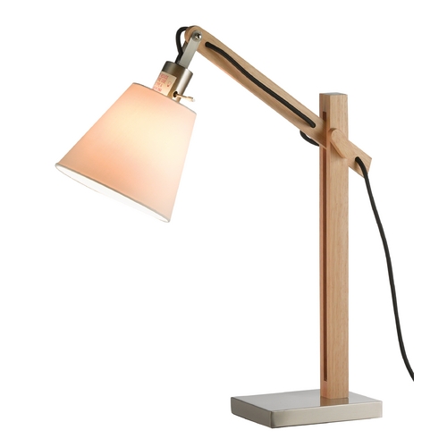 Mid-Century Modern Table Lamp Natural Wood, Satin Steel Walden by Adesso Home Lighting