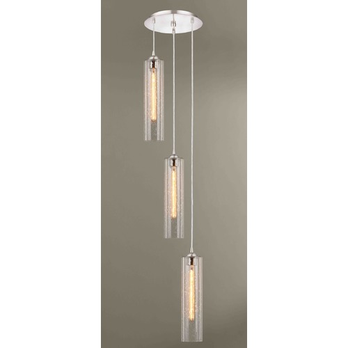 Satin Nickel Multi-Light Pendant with Seeded Glass 3 Lt