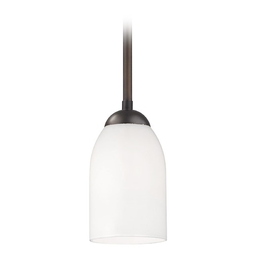 Modern Mini-Pendant Light with Satin White Glass Shade in Bronze
