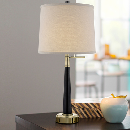 Design Classics Lighting Design Classics Menali Bronze and Ebony Desk Lamp with Cream Linen Drum Shade DCL 8003-1-740/502 SH7906