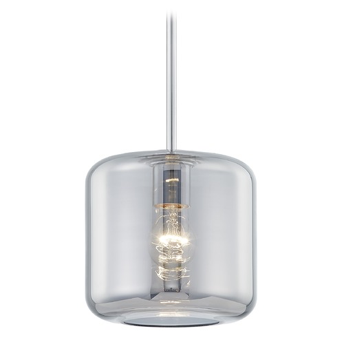 Fest Chrome Mini-Pendant Light with Medium Transparent Smoke Drum Glass