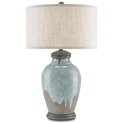 Currey and Company Chatswood Blue-Green/gray/hiroshi Gray Table Lamp with Drum Shade