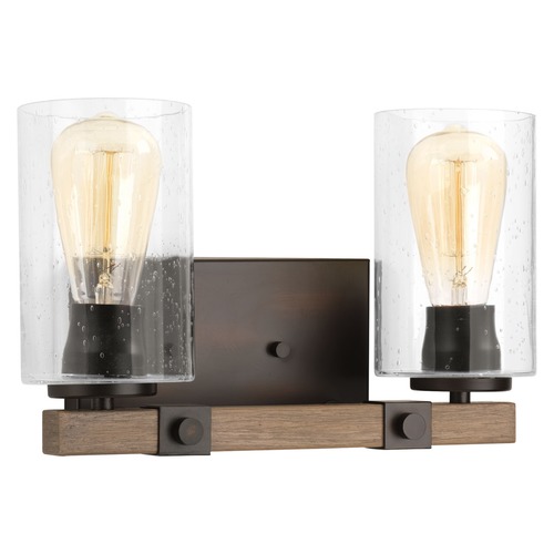 Barnes Mill 2-Light Bath Light in Bronze & Painted Wood by Progress Lighting