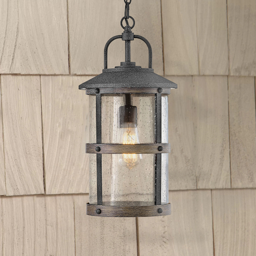 Lakehouse 17.75-Inch 12V Outdoor Hanging Lantern in Aged Zinc by Hinkley Lighting