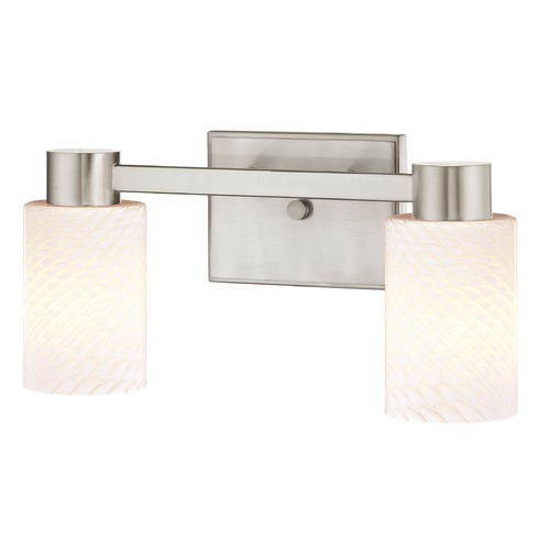 2-Light White Art Glass Vanity Light Satin Nickel