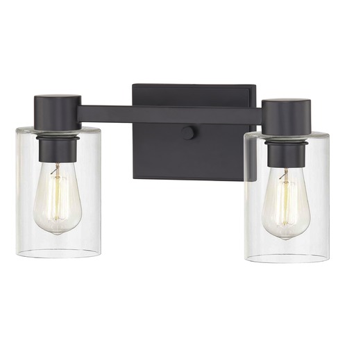 Design Classics Lighting Vashon Matte Black 2-Light Vanity Light with Clear Cylinder Glass 2102-07 GL1040C