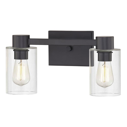 Vashon Matte Black 2-Light Vanity Light with Clear Cylinder Glass