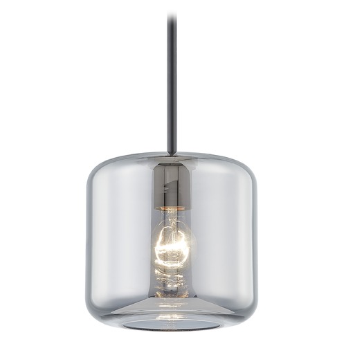 Design Classics Lighting Fest Matte Black Mini-Pendant Light with Medium Transparent Smoke Drum Glass 531-07 GL1070-SMK
