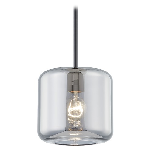 Fest Matte Black Mini-Pendant Light with Medium Transparent Smoke Drum Glass