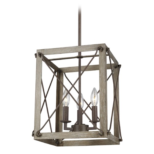 Thornwood Washed Pine & Weathered Iron Pendant by Visual Comfort Studio