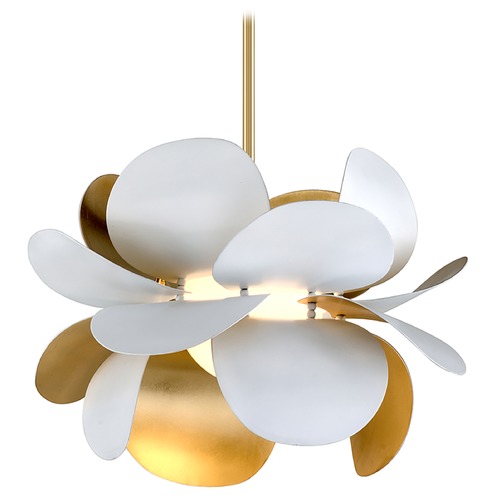 Ginger White & Gold Leaf Pendant by Corbett Lighting