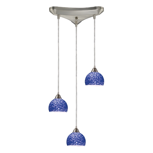 Elk Lighting Modern Multi-Light Pendant Light with Blue Glass and 3-Lights 10143/3PB