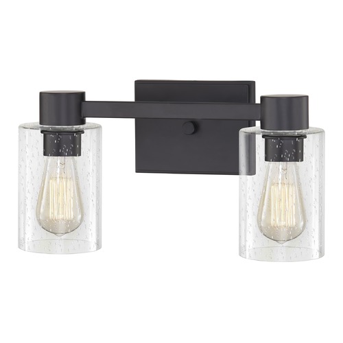 Design Classics Lighting Vashon Matte Black Vanity Light with Clear Seeded Cylinder Glass 2102-07 GL1041C