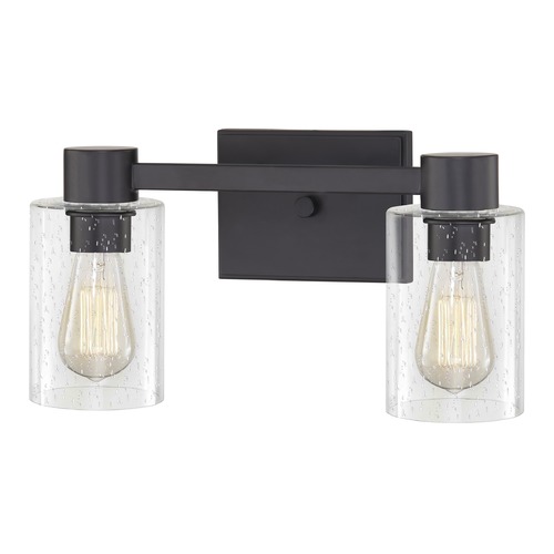 Vashon Matte Black Vanity Light with Clear Seeded Cylinder Glass