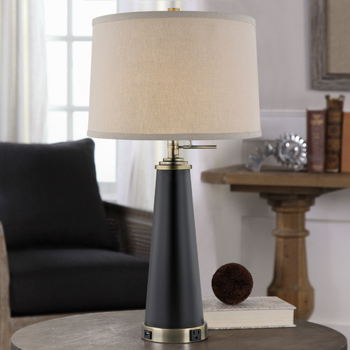 Design Classics Lighting Design Classics Menali Bronze and Ebony Table Lamp with Cream Linen Drum Shade DCL 6990-1-740/502 SH7907