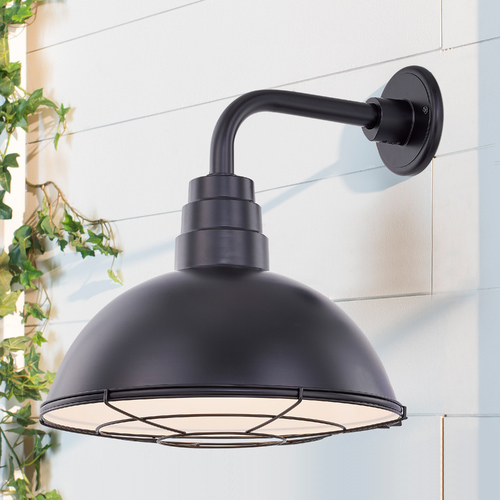 Recesso Lighting by Dolan Designs Black Gooseneck Barn Light with 14-Inch Caged Dome Shade BL-ARMD1-BLK/BL-SH14D/CG14S