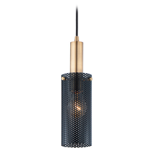 Maxim Lighting Perf Black & Satin Brass Mini-Pendant Light with Cylindrical Shade