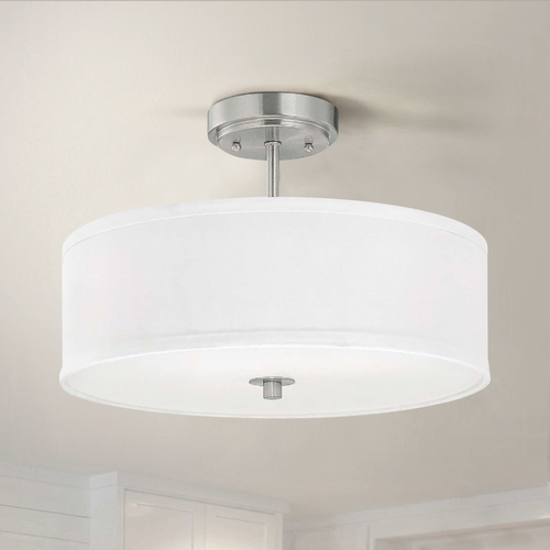 Design Classics Lighting Semi-Flush with White Drum Shade in Satin Nickel - 16 Inches Wide DCL 6543-09 SH7492 KIT