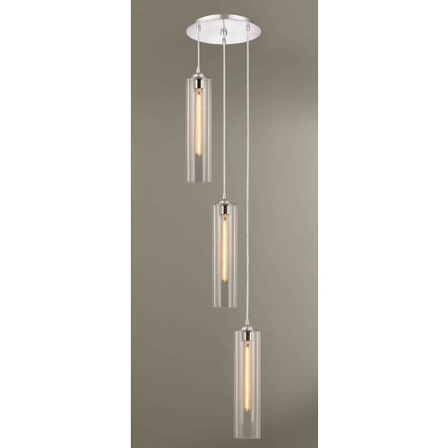 Satin Nickel Multi-Light Pendant with Cylindrical Shade