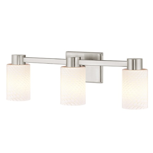 3-Light White Art Glass Vanity Light Satin Nickel