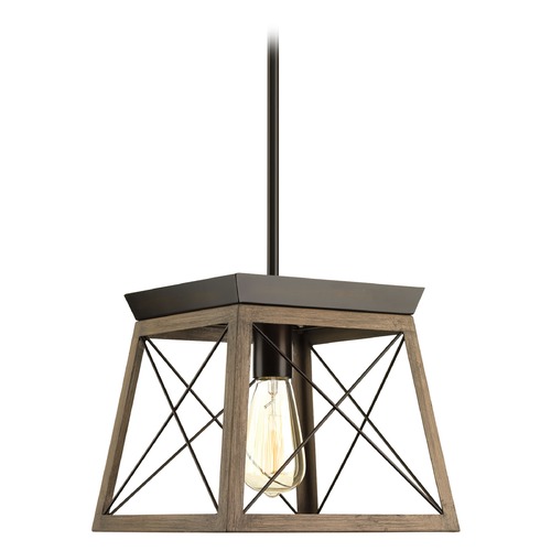 Briarwood Antique Bronze with Faux-Painted Wood Pendant by Progress Lighting