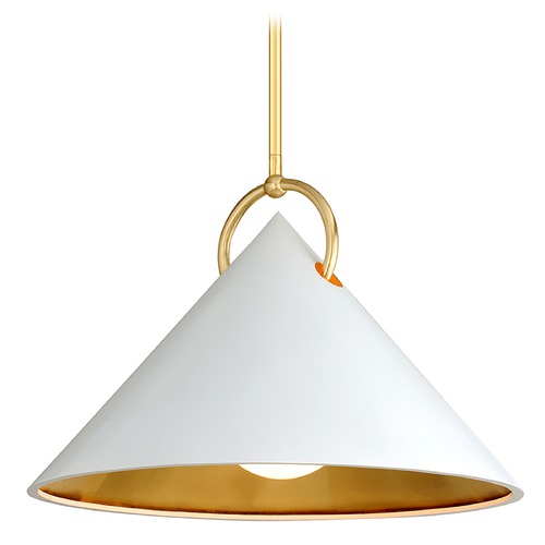Charm White & Gold Leaf Pendant by Corbett Lighting